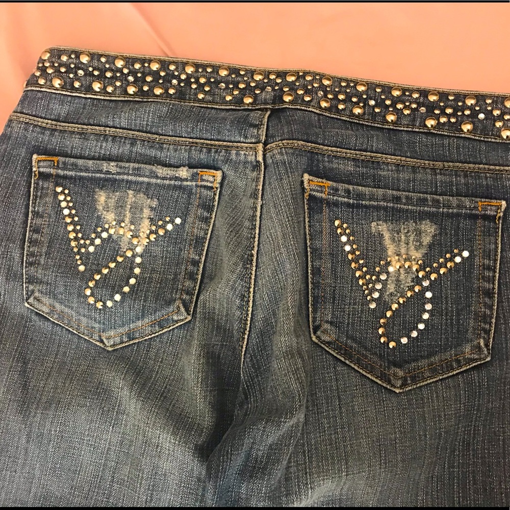 Bebe Studded Waistband Distressed Jeans